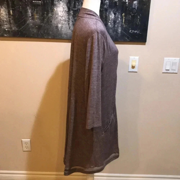 H by Halston Brown Open Front Split Back Faux Pocket Light Weight Cardigan-L - Picture 4 of 10